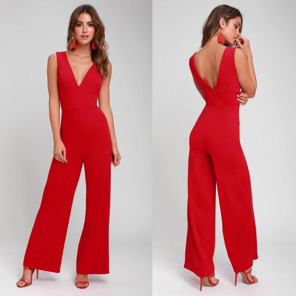 Lulu's Ready For It Red Sleeveless Wide-Leg Jumpsuit | sexy red jumpsuit